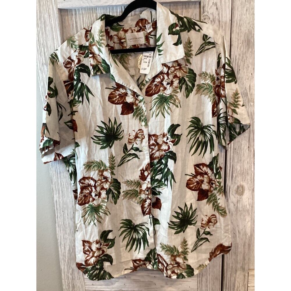 Capistrano Essentials Size 26 Button Short Sleeve Beige Floral Print nwt
